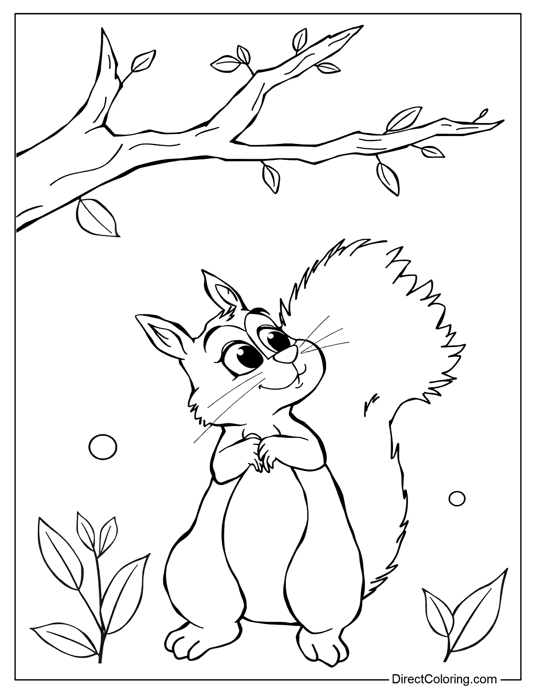 Squirrel Watching Birds from a Tree Coloring Free